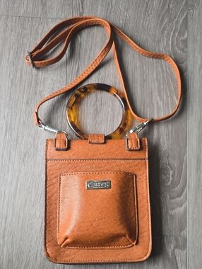 Carlos Santana Mini Crossbody Bag Brown Tortoiseshell Ring Handle Top Purse Y2K